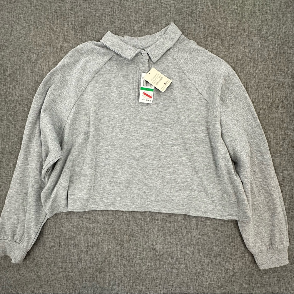 Brand New! Self Esteem Sweater Top Long Sleeve Collared Large Gray Cotton & Poly